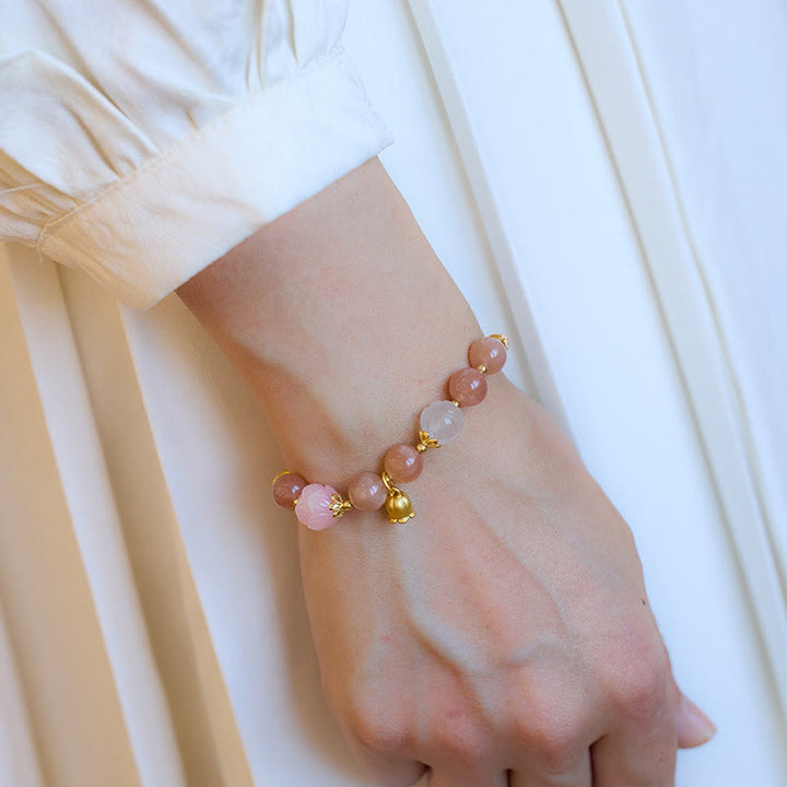 Buddha Stones Sun Stone Golden Silk Jade Lily of the Valley Charm Positive Bracelet Bangle - image 14