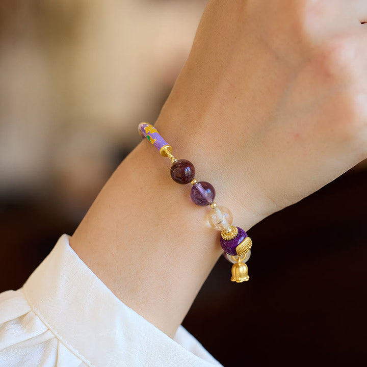 Buddha Stones Purple Phantom Purple Jade Scripture Citrine Love Wisdom Bracelet Bangle - image 4