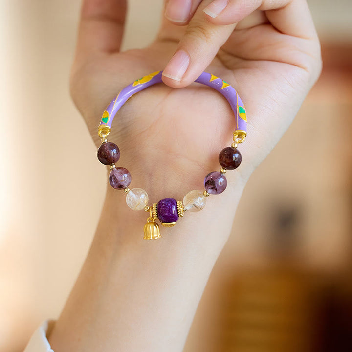 Buddha Stones Purple Phantom Purple Jade Scripture Citrine Love Wisdom Bracelet Bangle - image 3