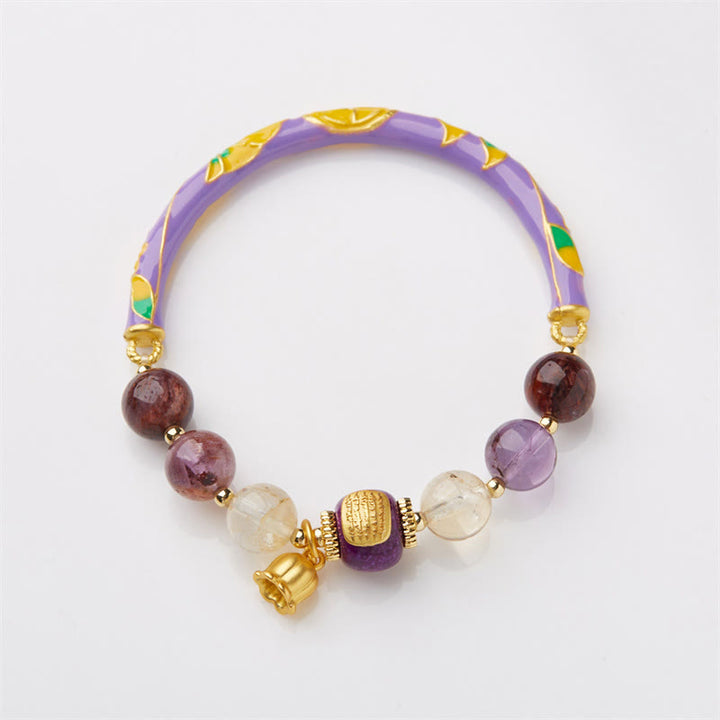 Buddha Stones Purple Phantom Purple Jade Scripture Citrine Love Wisdom Bracelet Bangle - image 6