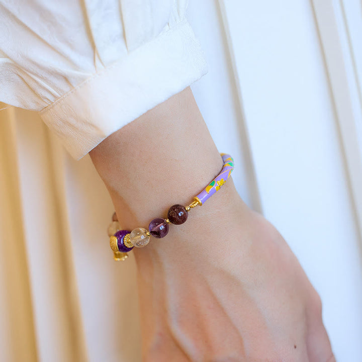 Buddha Stones Purple Phantom Purple Jade Scripture Citrine Love Wisdom Bracelet Bangle - image 5