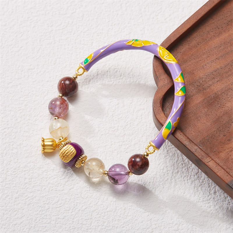 Buddha Stones Purple Phantom Purple Jade Scripture Citrine Love Wisdom Bracelet Bangle - image 1