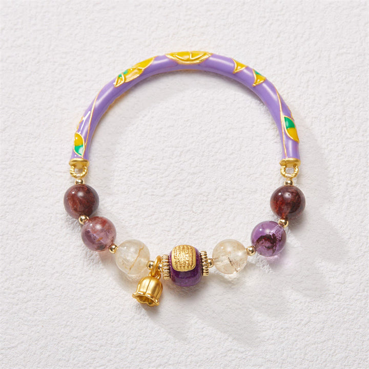 Buddha Stones Purple Phantom Purple Jade Scripture Citrine Love Wisdom Bracelet Bangle - 14-16cm - image 0