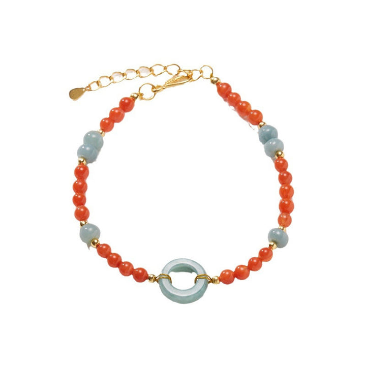 Buddha Stones 925 Sterling Silver Natural Red Agate Jade Peace Buckle Confidence Bracelet - image 5