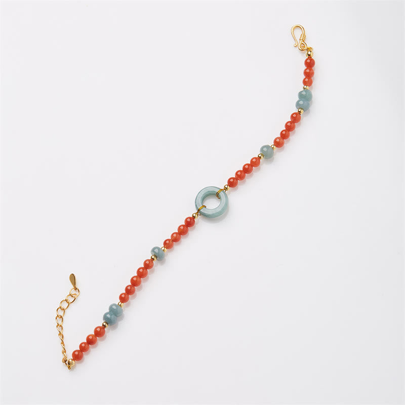 Buddha Stones 925 Sterling Silver Natural Red Agate Jade Peace Buckle Confidence Bracelet - image 1