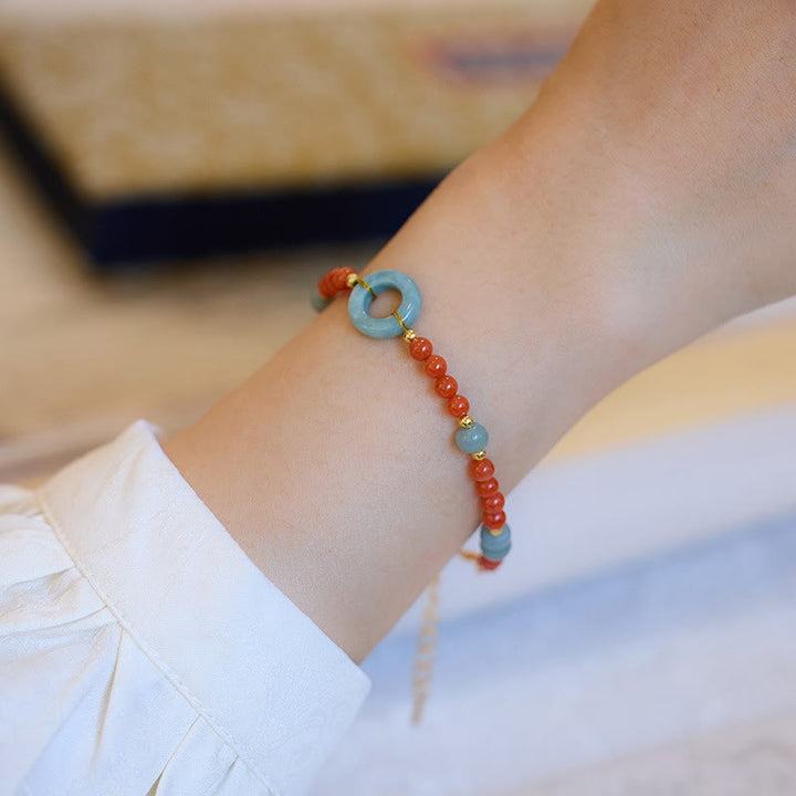 Buddha Stones 925 Sterling Silver Natural Red Agate Jade Peace Buckle Confidence Bracelet - image 2