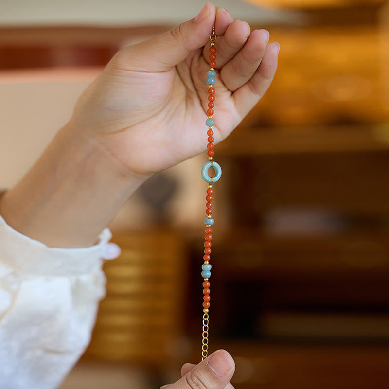 Buddha Stones 925 Sterling Silver Natural Red Agate Jade Peace Buckle Confidence Bracelet - image 3