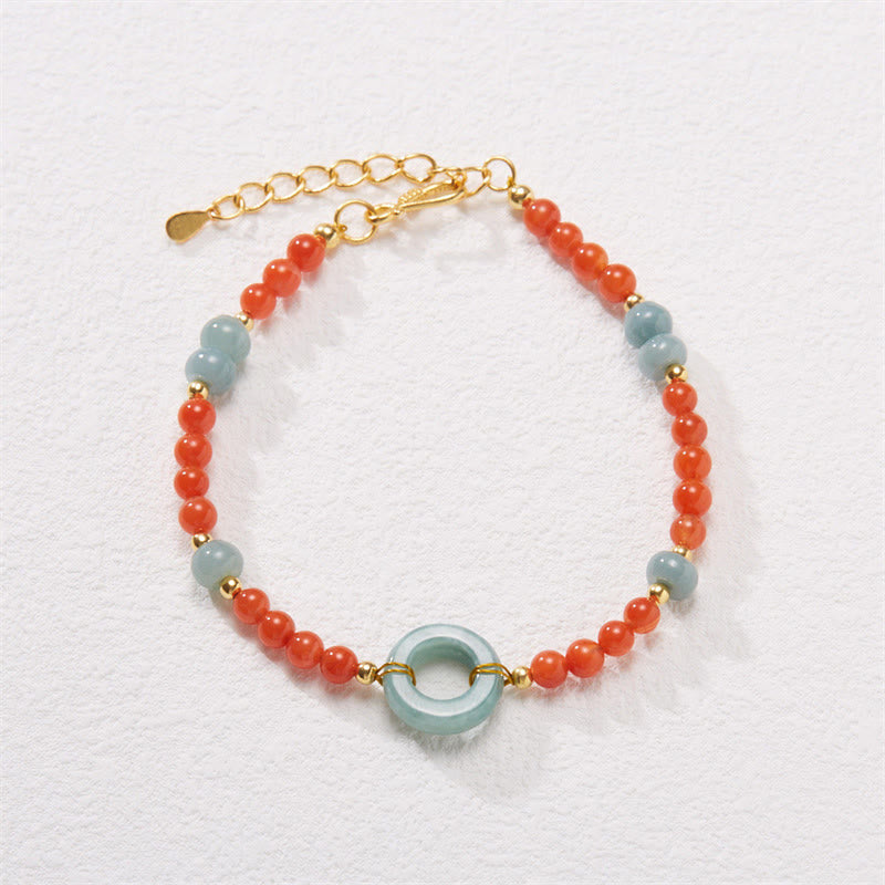Buddha Stones 925 Sterling Silver Natural Red Agate Jade Peace Buckle Confidence Bracelet - Red Agate 14-18cm - image 0