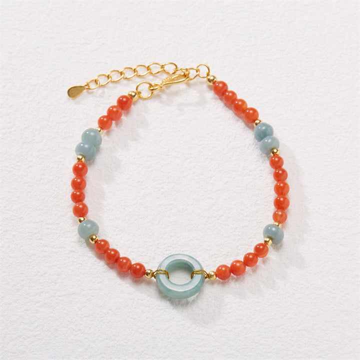 Buddha Stones 925 Sterling Silver Natural Red Agate Jade Peace Buckle Confidence Bracelet - Red Agate 14-18cm - image 0