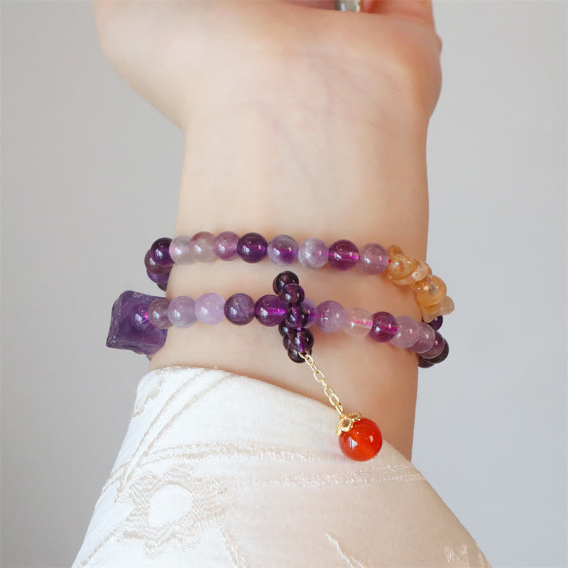 Buddha Stones Natural Amethyst Citrine Positive Transformation Double Wrap Bracelet - image 6