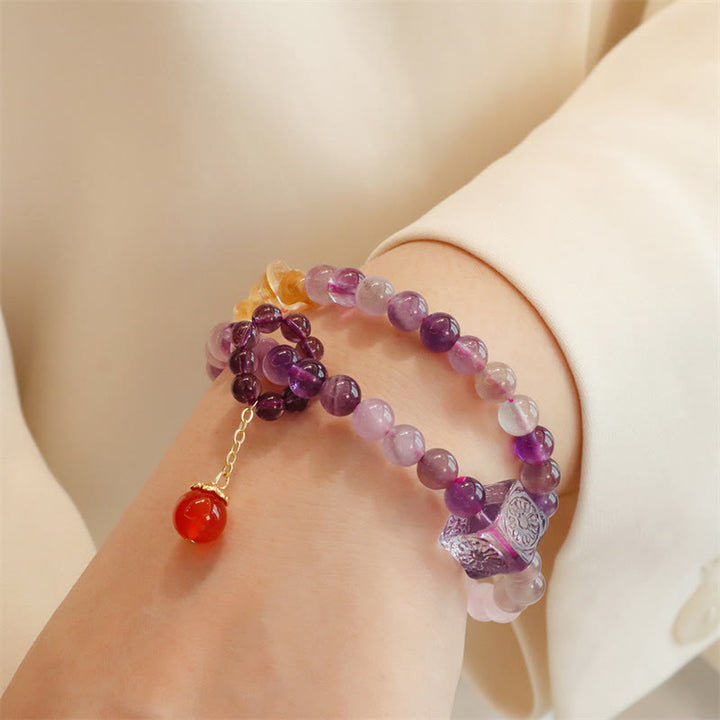 Buddha Stones Natural Amethyst Citrine Positive Transformation Double Wrap Bracelet - image 5