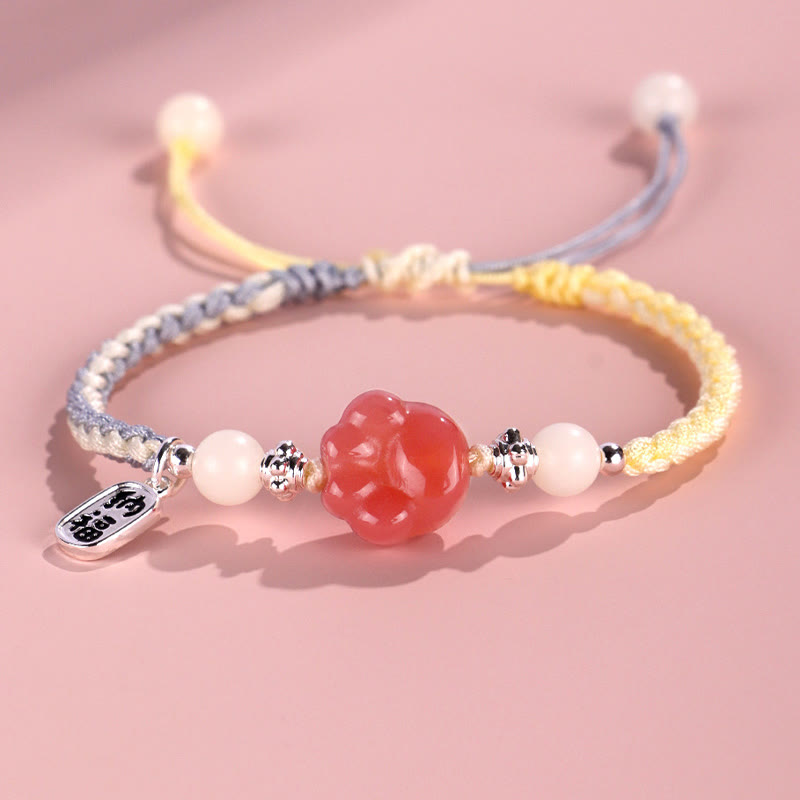 Buddha Stones Yanyuan Agate Cat Claw Paw White Bodhi Seed Fu Character Positive Braided Rope Bracelet - Yellow Blue(Wrist Circumference 14-18cm) - image 2
