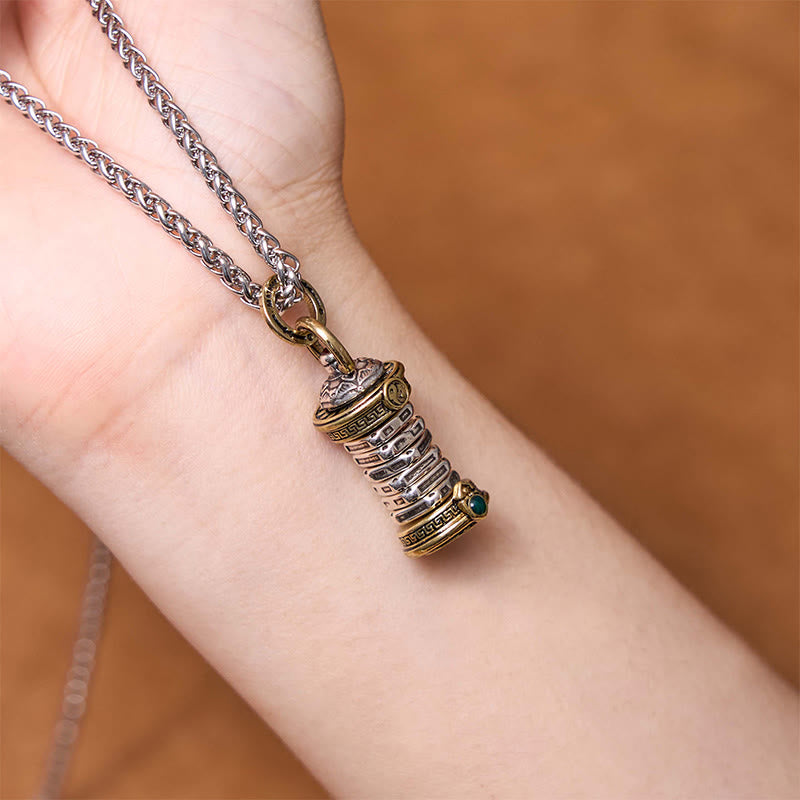 Buddha Stones Yin Yang Tower Copper Balance Rotatable Necklace Pendant - image 4