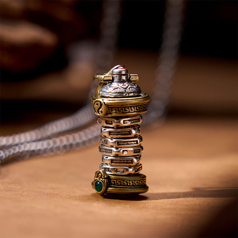 Buddha Stones Yin Yang Tower Copper Balance Rotatable Necklace Pendant - image 0