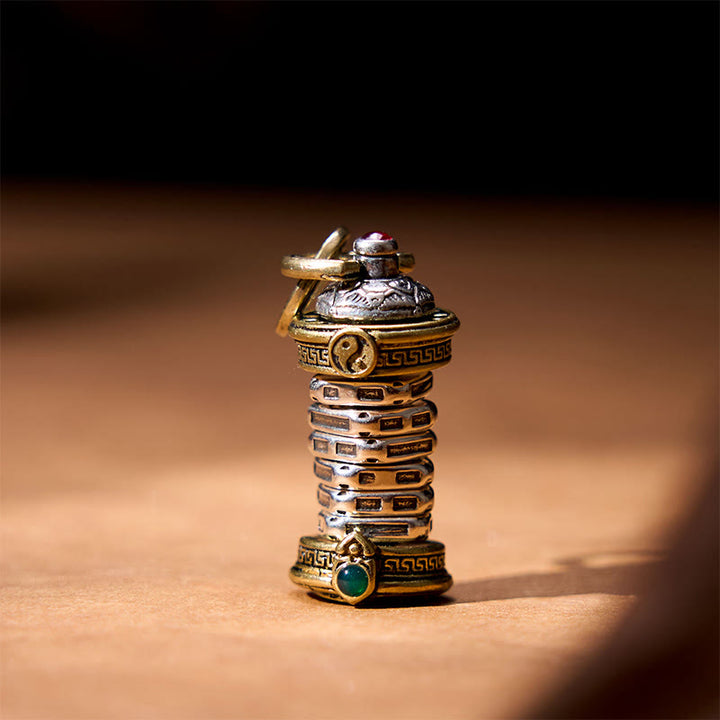 Buddha Stones Yin Yang Tower Copper Balance Rotatable Necklace Pendant - image 3