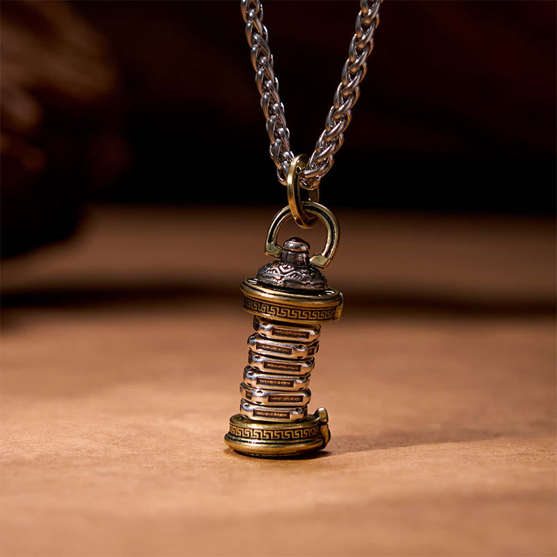 Buddha Stones Yin Yang Tower Copper Balance Rotatable Necklace Pendant - image 2