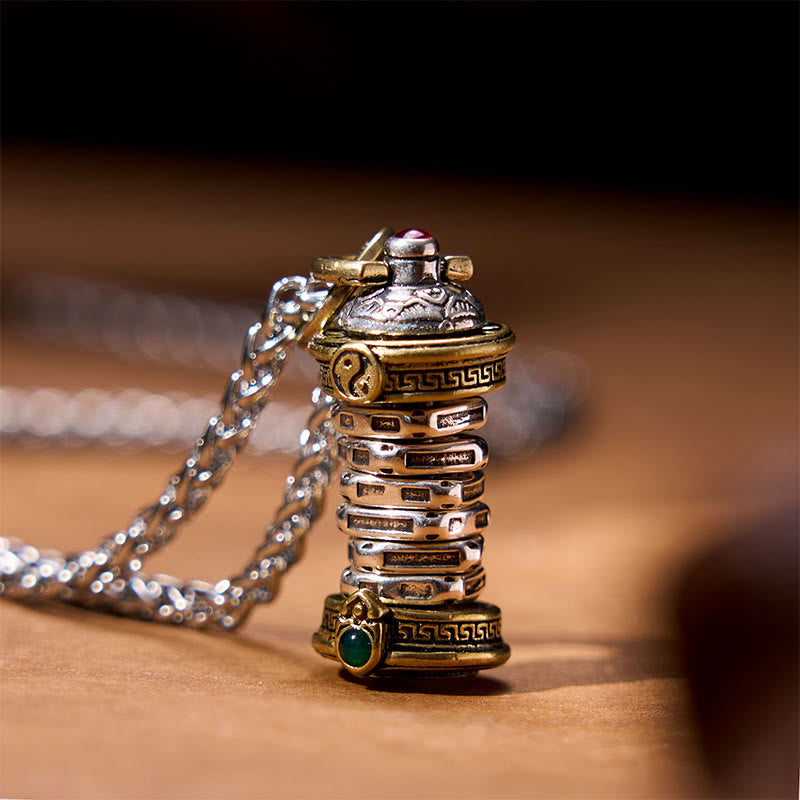 Buddha Stones Yin Yang Tower Copper Balance Rotatable Necklace Pendant - Yin Yang Necklace - image 1