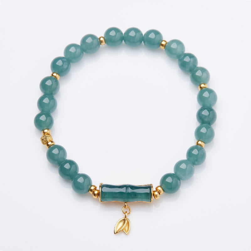 Buddha Stones 925 Sterling Silver Plated Gold Natural Green Jade Bamboo Charm Luck Bracelet - Jade(Wrist Circumference 14-16cm) - image 0