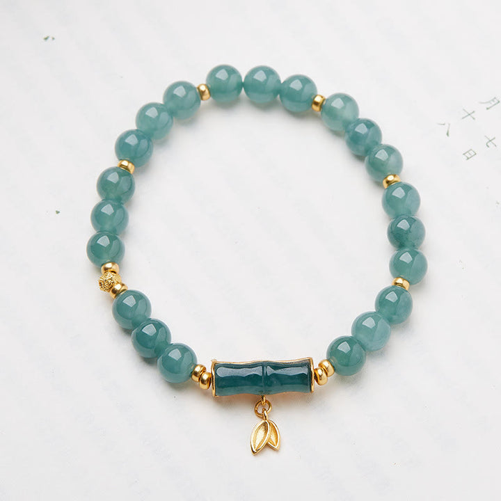 Buddha Stones 925 Sterling Silver Plated Gold Natural Green Jade Bamboo Charm Luck Bracelet - image 2