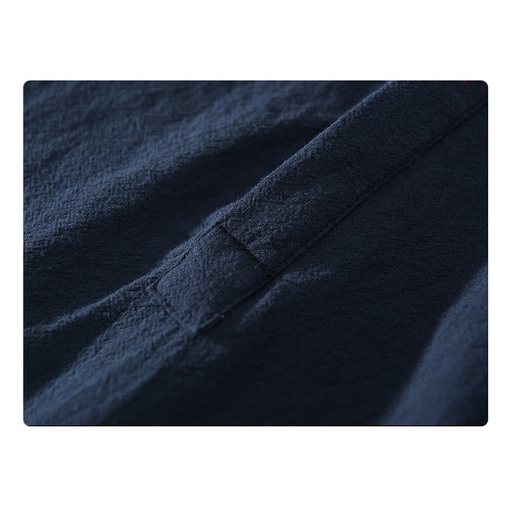 Buddha Stones Solid Color Short Sleeve Half Button Shirt Cotton Men Clothing - image 4