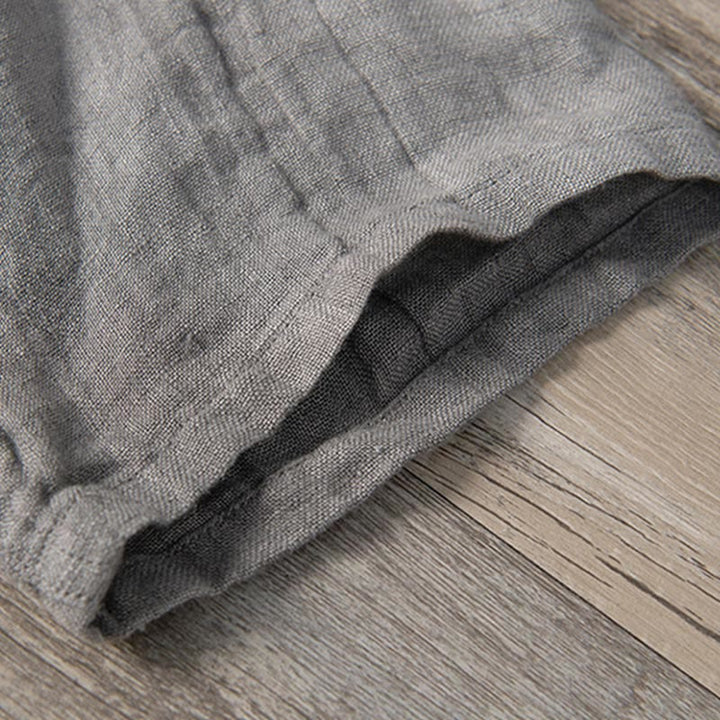 Buddha Stones Solid Color Short Sleeve Half Button Shirt Cotton Linen Men Clothing - image 8