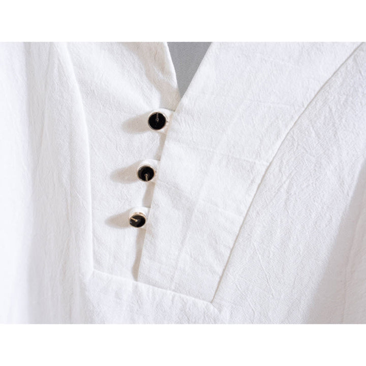 Buddha Stones 2Pcs Solid Color Cotton Button Short Sleeve T-shirt Pants Men's Set - image 8