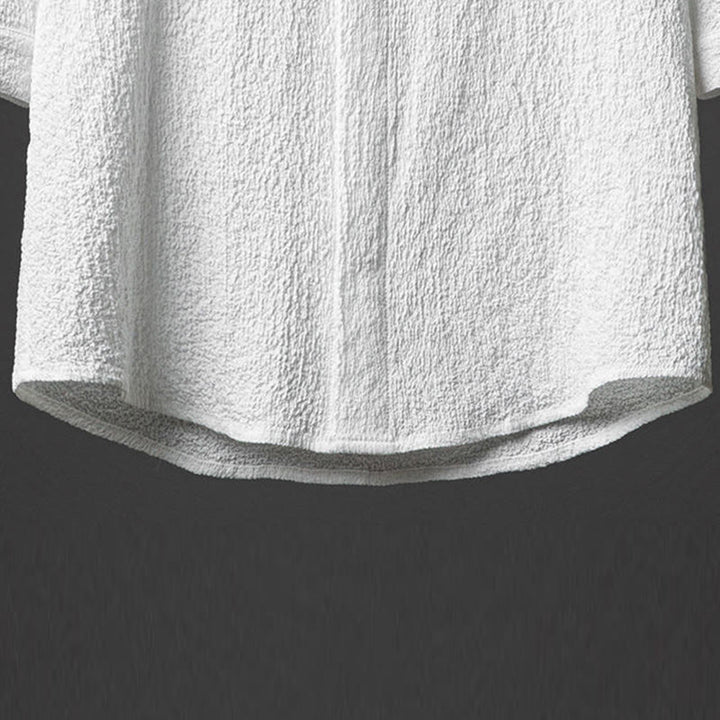 Buddha Stones 2Pcs Solid Color Texture Button Half Sleeve Shirt Pants Men's Set - image 7