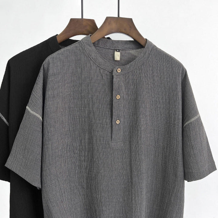 Buddha Stones Summer Solid Color Men Short Sleeve Button Shirt - image 6