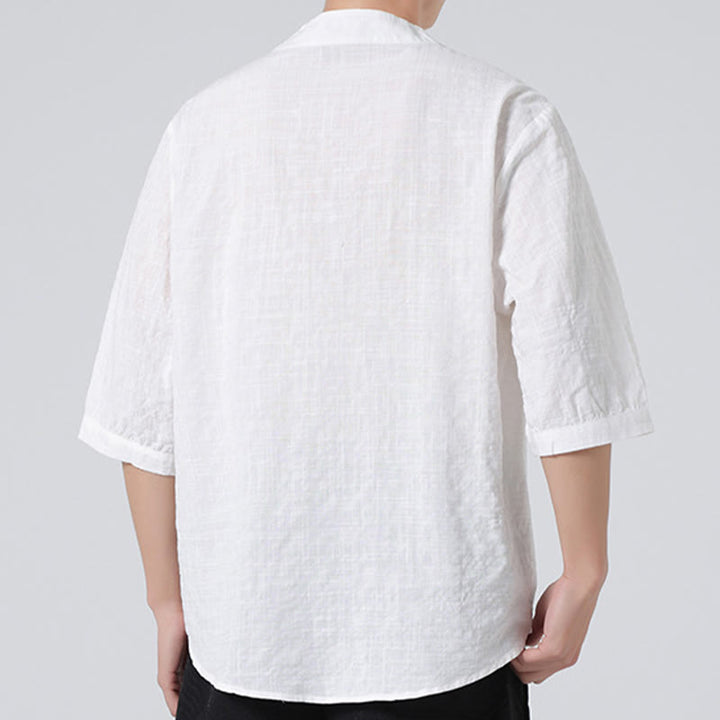 Buddha Stones Frog-Button Plaid Pattern Chinese Tang Suit Half Sleeve Shirt Cotton Linen Men Clothing - image 24