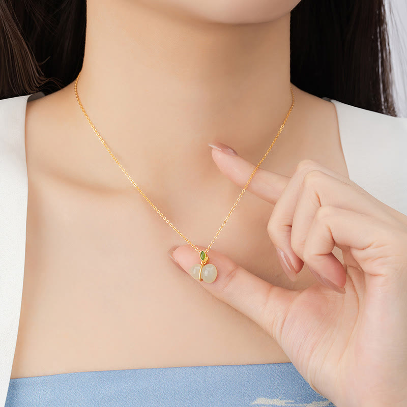 Buddha Stones 925 Sterling Silver Hetian Jade Gourd Abundance Necklace Pendant - image 7