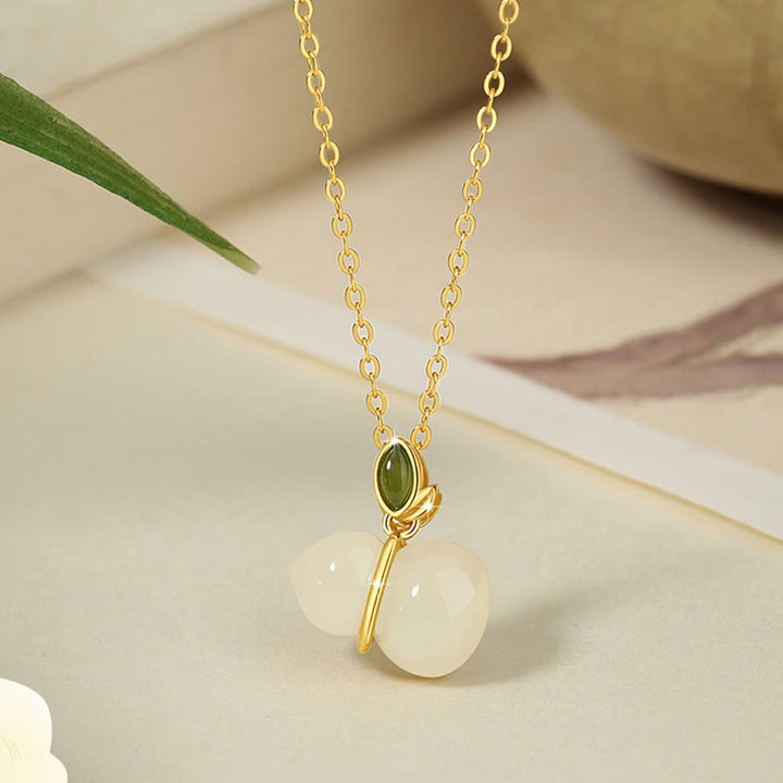 Buddha Stones 925 Sterling Silver Hetian Jade Gourd Abundance Necklace Pendant - Hetian Jade - image 0
