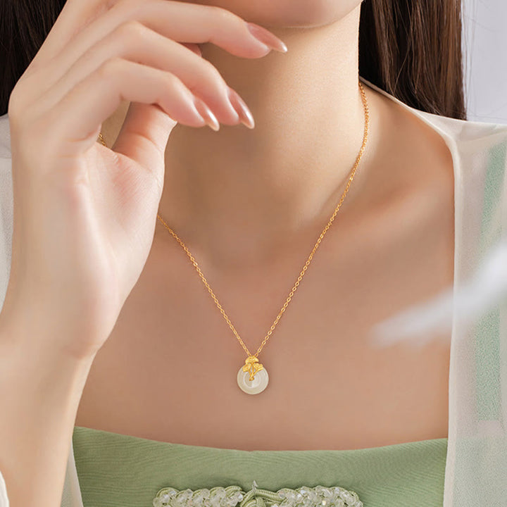 Buddha Stones 925 Sterling Silver Hetian Jade Ginkgo Leaves Prosperity Necklace Pendant - image 8