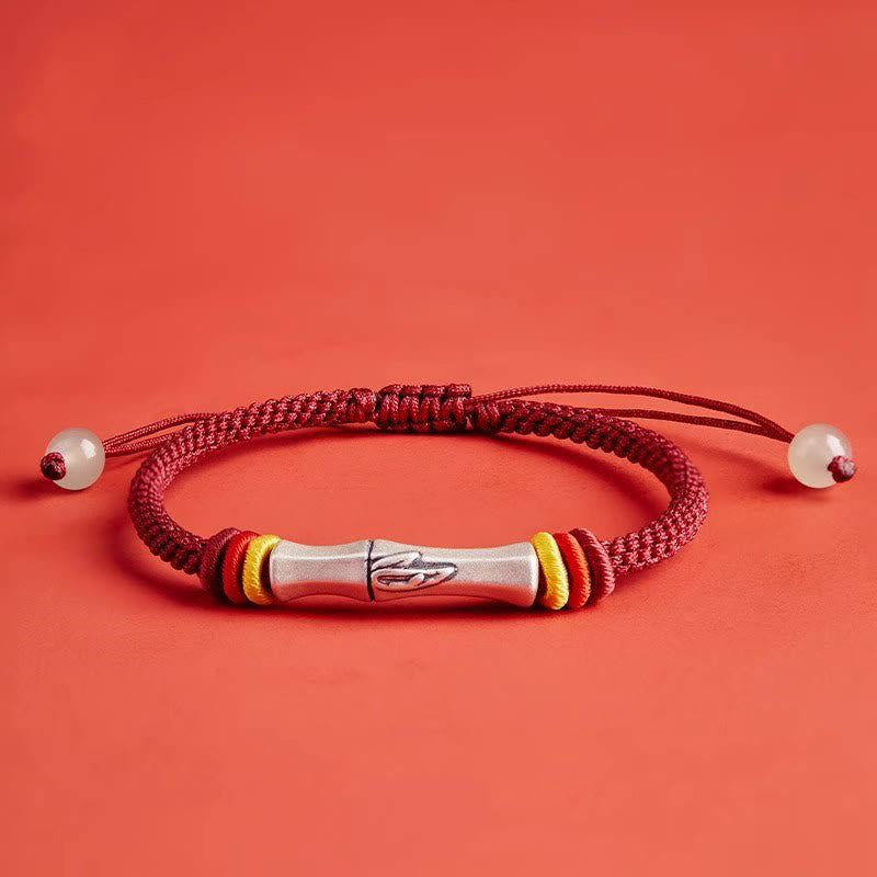 Buddha Stones 999 Sterling Silver Red String Bamboo Enlightenment Bracelet - Dark Red(Wrist Circumference 14-21cm) - image 12