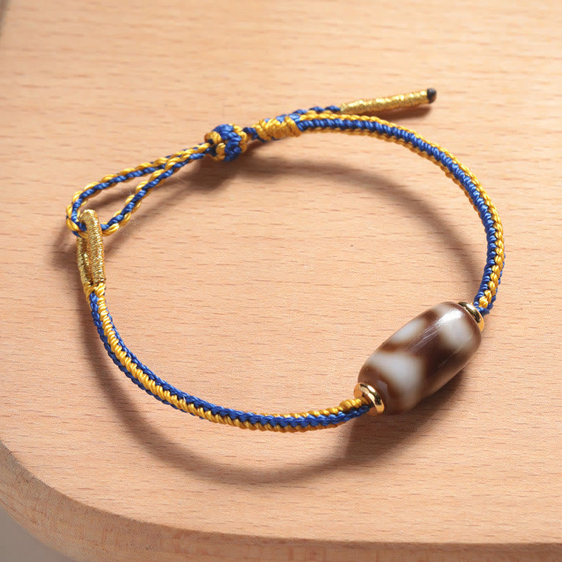 Buddha Stones Tibetan Three-eyed Dzi Bead Luck Happiness Bracelet - image 1