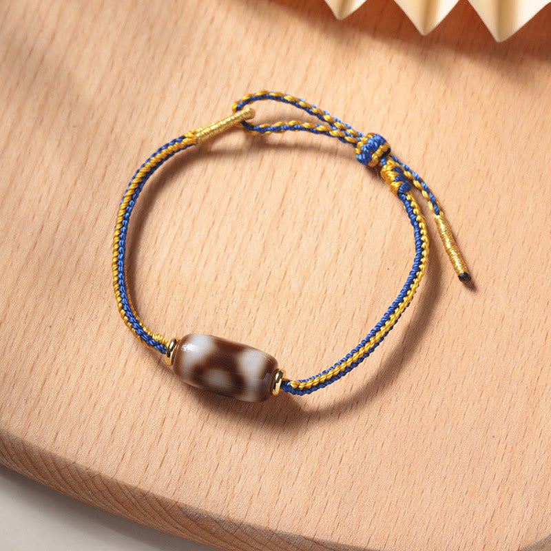 Buddha Stones Tibetan Three-eyed Dzi Bead Luck Happiness Bracelet - Three-eyed Dzi Bead(Wrist Circumference 14-18cm) - image 0