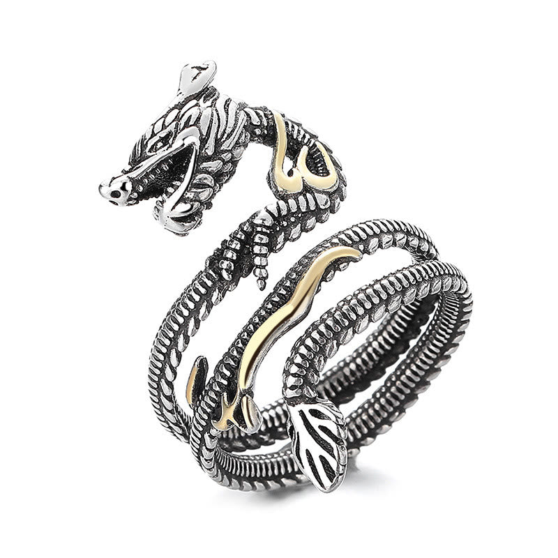 Buddha Stones Vintage Dragon Pattern Copper Strength Ring - image 1