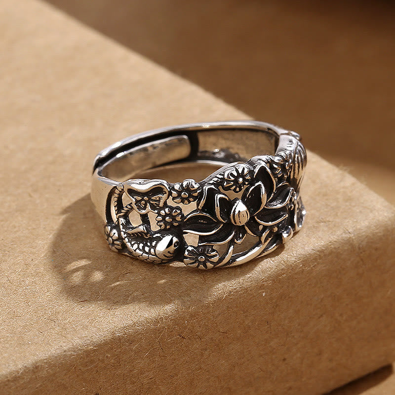 Buddha Stones Lotus Symbol Koi Fish Enlightenment Ring - image 1