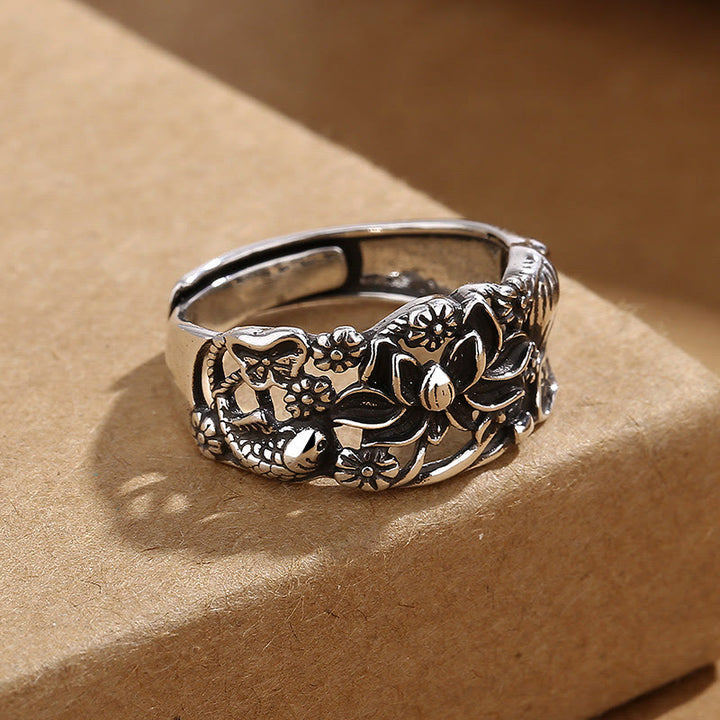 Buddha Stones Lotus Symbol Koi Fish Enlightenment Ring - image 1