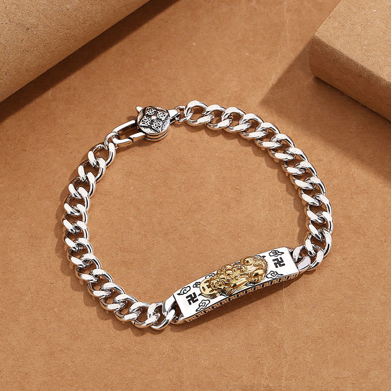 Buddha Stones Om Mani Padme Hum Pixiu Swastika Spring Buckle Wisdom Bracelet - 18cm fit for Wrist Circumference 16cm - image 1