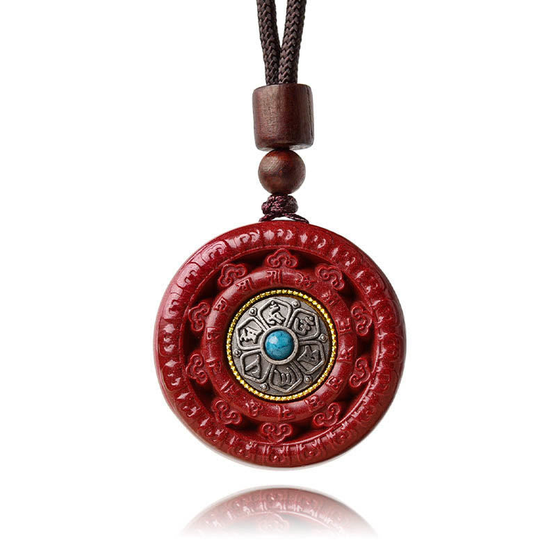 Buddha Stones Cinnabar Om Mani Padme Hum Blessing Rotatable Necklace Pendant Key Chain - image 12