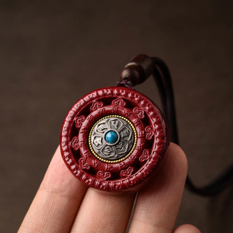 Buddha Stones Cinnabar Om Mani Padme Hum Blessing Rotatable Necklace Pendant Key Chain - image 8