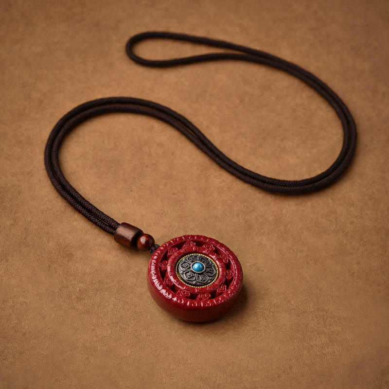 Buddha Stones Cinnabar Om Mani Padme Hum Blessing Rotatable Necklace Pendant Key Chain - image 10
