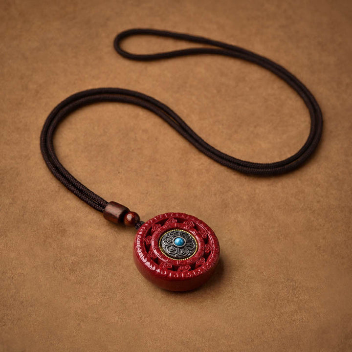Buddha Stones Cinnabar Om Mani Padme Hum Blessing Rotatable Necklace Pendant Key Chain - image 10
