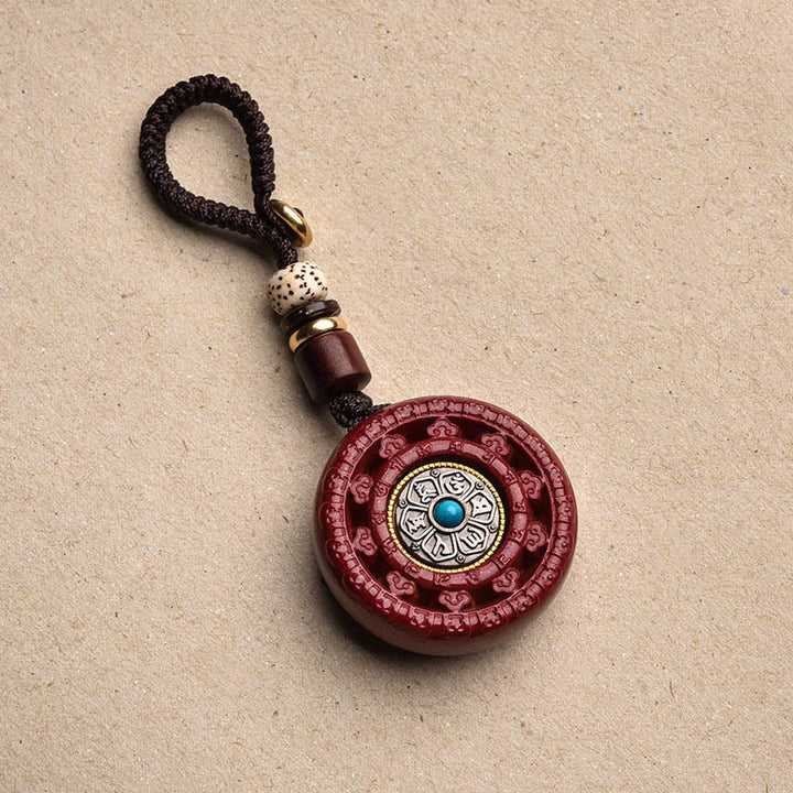 Buddha Stones Cinnabar Om Mani Padme Hum Blessing Rotatable Necklace Pendant Key Chain - Cinnabar Key Chain - image 13