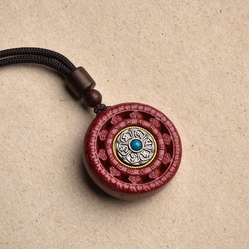 Buddha Stones Cinnabar Om Mani Padme Hum Blessing Rotatable Necklace Pendant Key Chain - Cinnabar Necklace - image 1