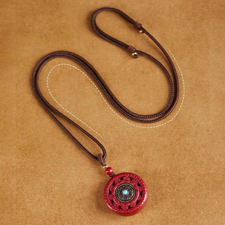 Buddha Stones Cinnabar Om Mani Padme Hum Blessing Rotatable Necklace Pendant Key Chain - image 11