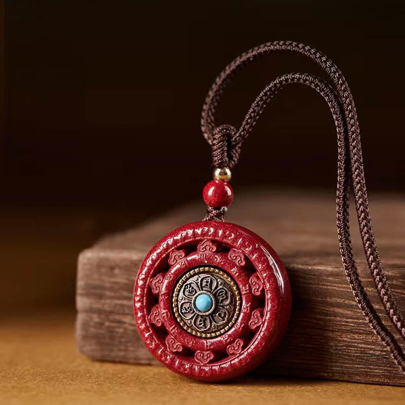 Buddha Stones Cinnabar Om Mani Padme Hum Blessing Rotatable Necklace Pendant Key Chain - image 3