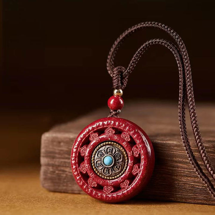 Buddha Stones Cinnabar Om Mani Padme Hum Blessing Rotatable Necklace Pendant Key Chain - image 3