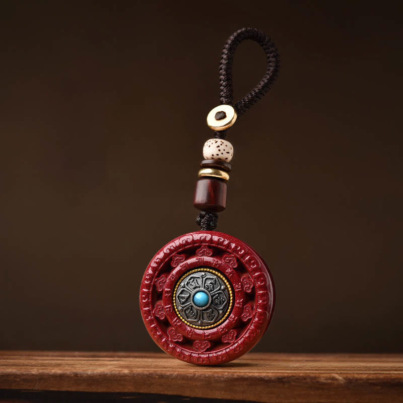 Buddha Stones Cinnabar Om Mani Padme Hum Blessing Rotatable Necklace Pendant Key Chain - image 14