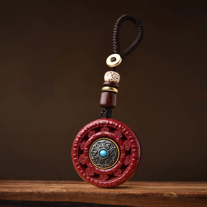 Buddha Stones Cinnabar Om Mani Padme Hum Blessing Rotatable Necklace Pendant Key Chain - image 14